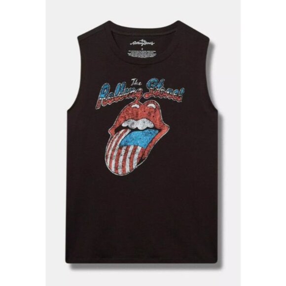 The Rolling Stones Women's Cropped Tank Top American Flag Logo Graphic Black 2X - Picture 7 of 10